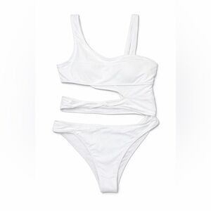 White Cutout One-Shoulder Swim Set